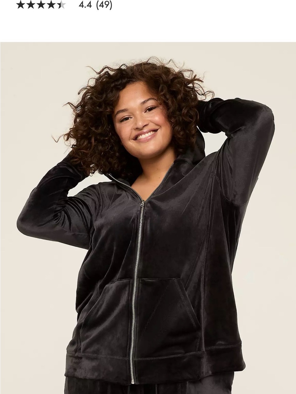Lane Bryant Livi Active Black Velour Zip Hoodie